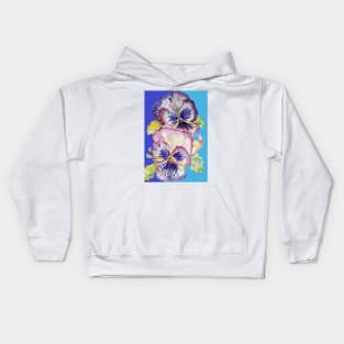 Pansy Watercolor Purple Flower Pattern on Navy and Mid Blue Kids Hoodie